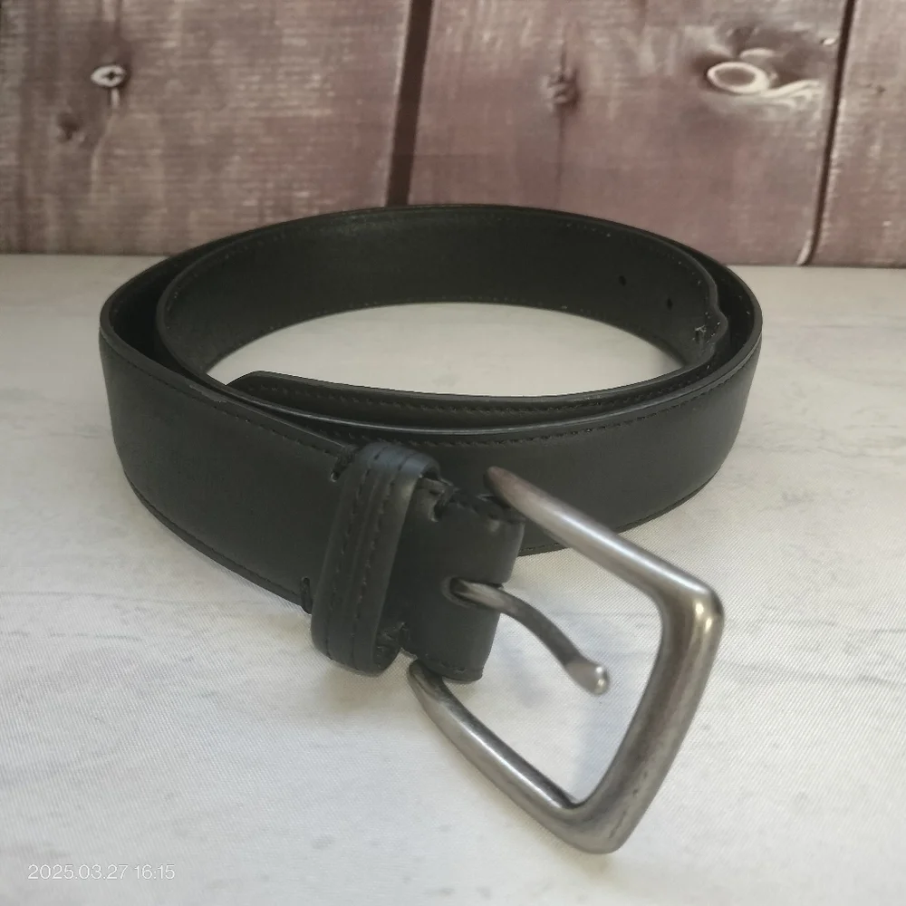 Columbia Men's Trinity Belt Black Silver Buckle Leather Lining Classic Business
